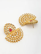 NVR Women's Gold Toned Red Stones & Kundan Studded Jewellery Set | Grocsy