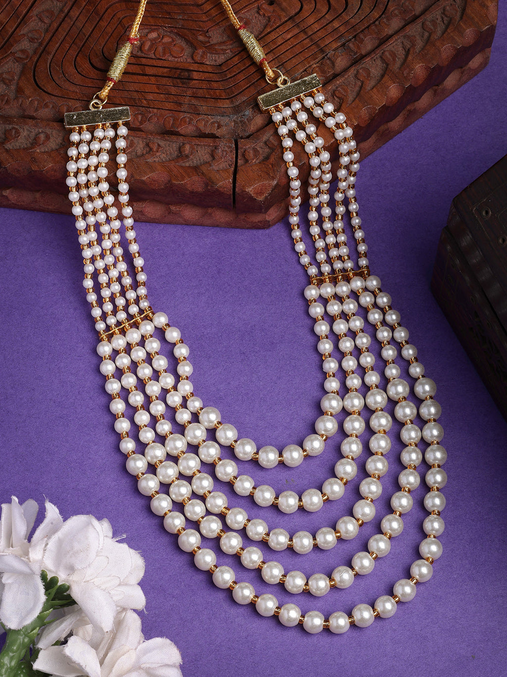 NVR Women Handcrafted White Beaded Layered Necklace | Grocsy