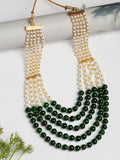 NVR Women Handcrafted Green & White Beaded Layered Necklace | Grocsy