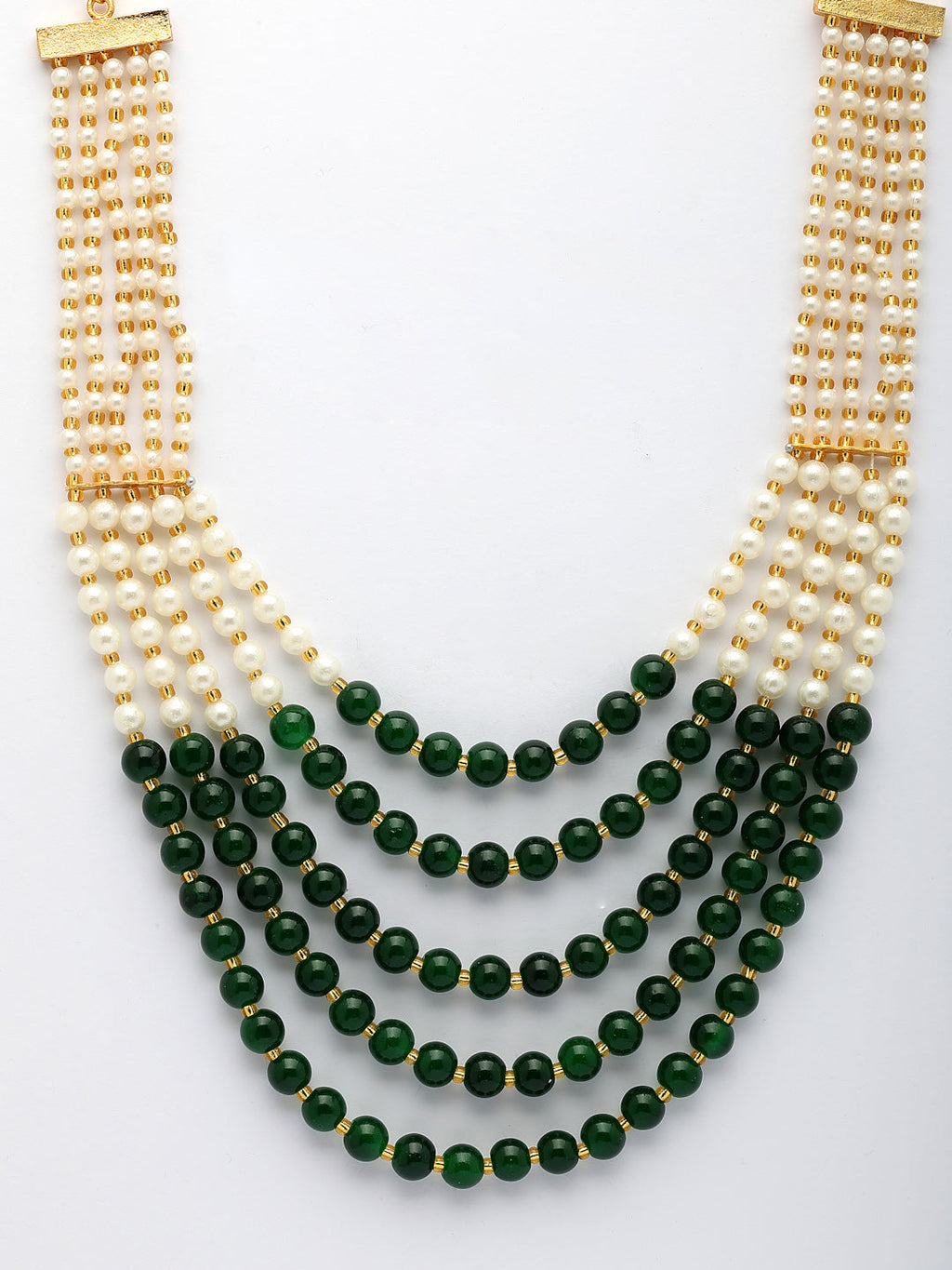 NVR Women Handcrafted Green & White Beaded Layered Necklace | Grocsy