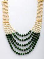 NVR Women Handcrafted Green & White Beaded Layered Necklace | Grocsy