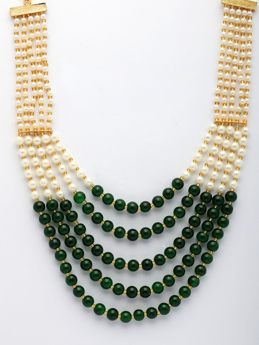 NVR Women Handcrafted Green & White Beaded Layered Necklace | Grocsy