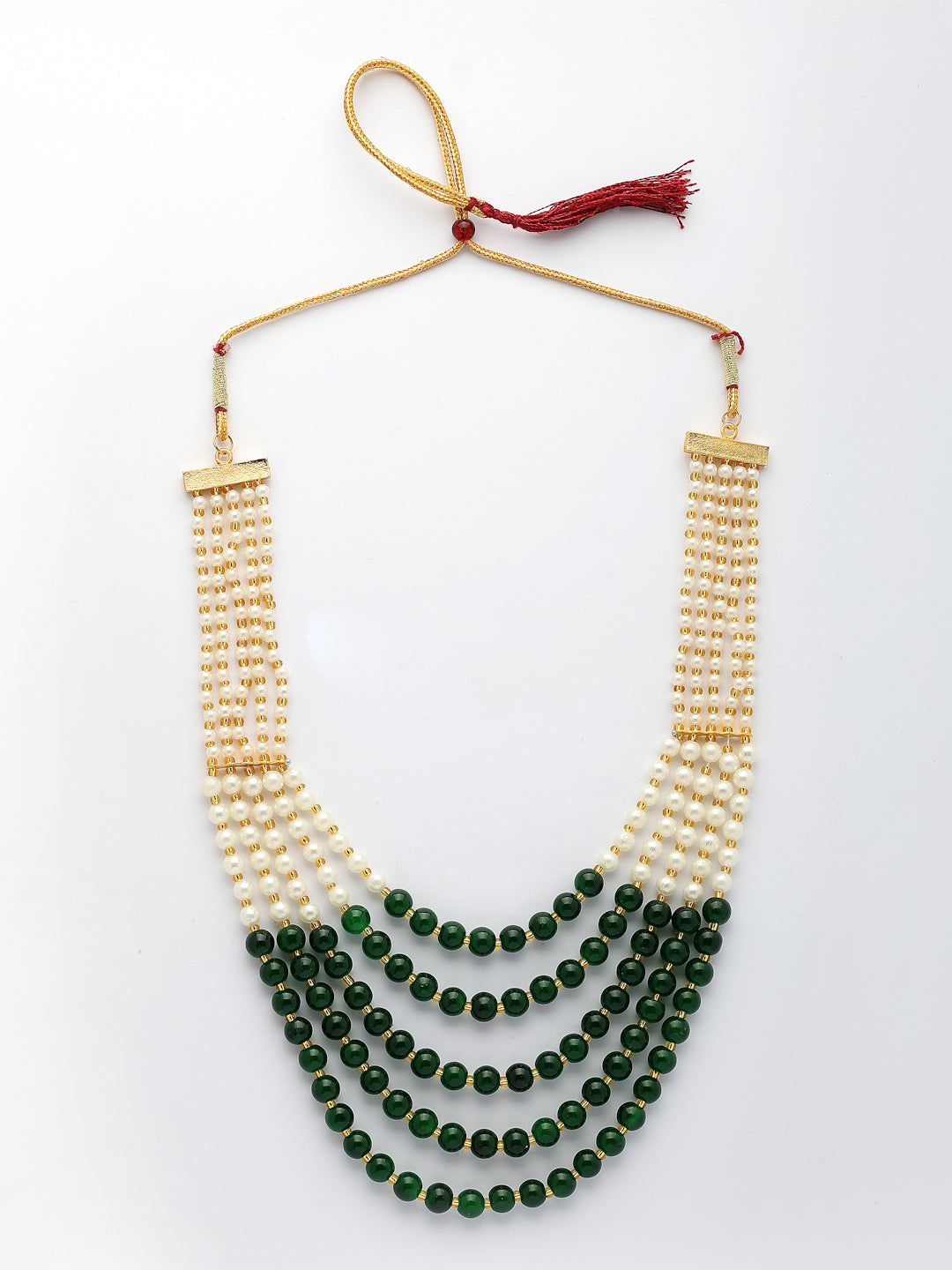 NVR Women Handcrafted Green & White Beaded Layered Necklace | Grocsy