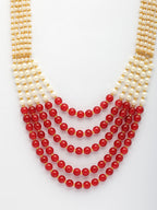 NVR Women Handcrafted Red & White Beaded Layered Necklace | Grocsy