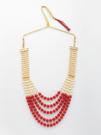 NVR Women Handcrafted Red & White Beaded Layered Necklace | Grocsy