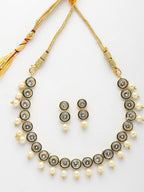NVR Women Gold-Polished Round Shape Kundan Studded Short Jewellery Set | Grocsy