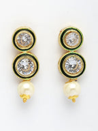 NVR Women Gold-Polished Round Shape Kundan Studded Short Jewellery Set | Grocsy