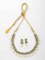 NVR Women Gold-Polished Round Shape Kundan Studded Short Jewellery Set | Grocsy