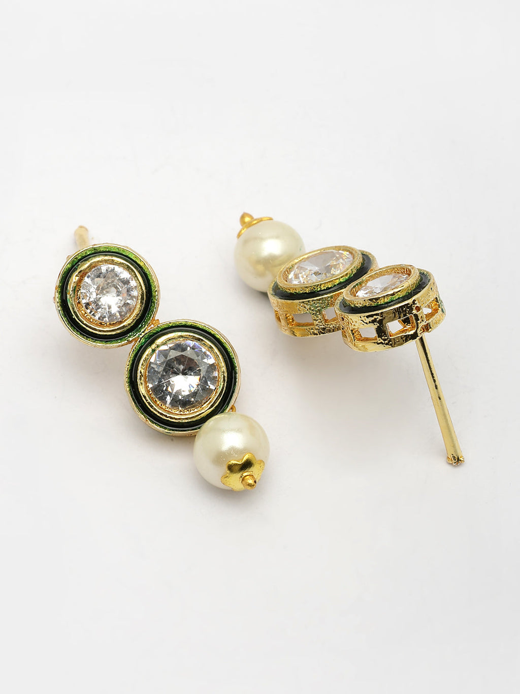 NVR Women Gold-Polished Round Shape Kundan Studded Short Jewellery Set | Grocsy