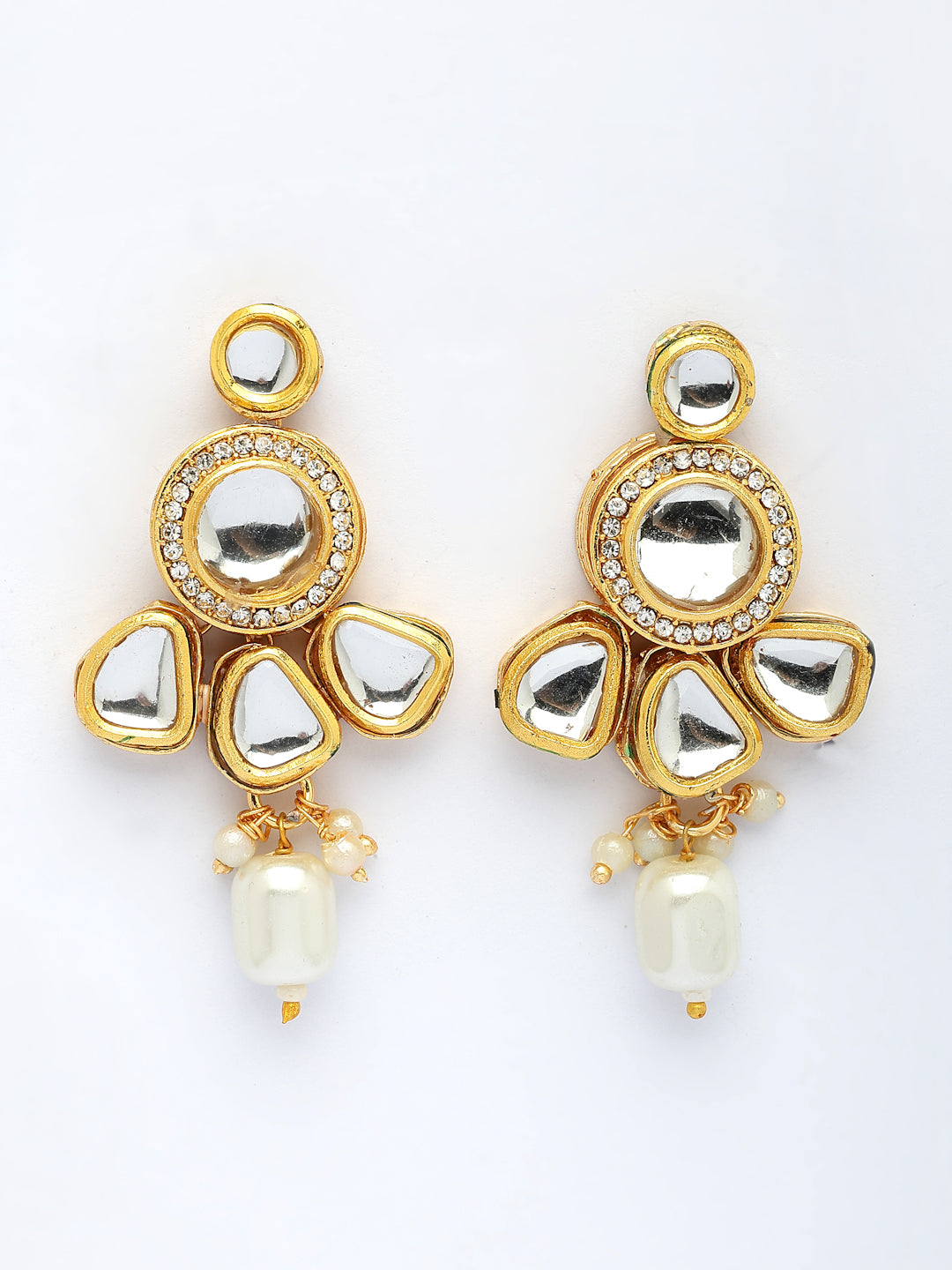 NVR Women Gold-Polished Kundan Studded & Pearls Long Jewellery Set | Grocsy