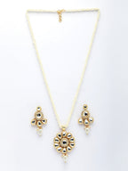 NVR Women Gold-Polished Kundan Studded & Pearls Long Jewellery Set | Grocsy