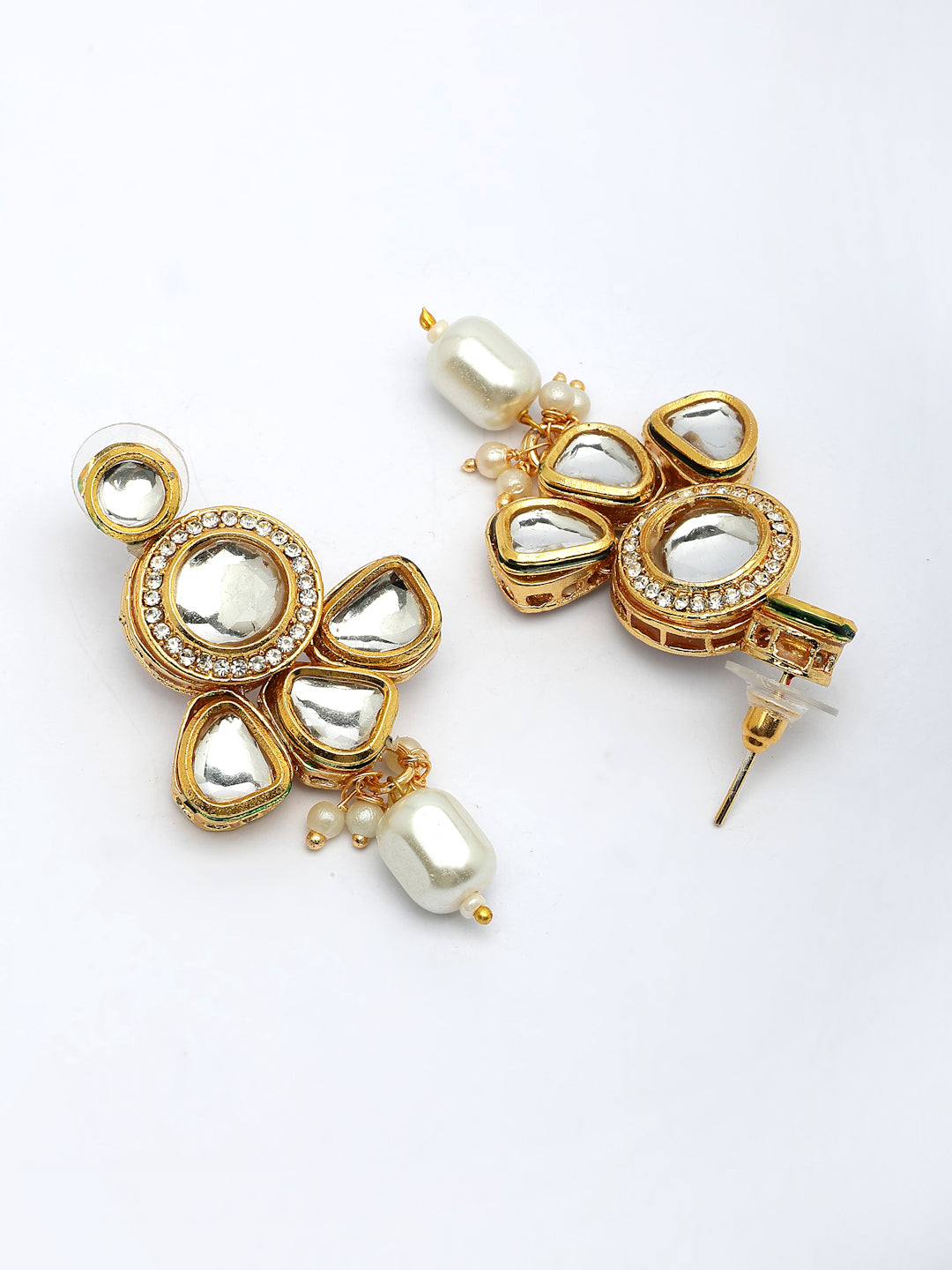 NVR Women Gold-Polished Kundan Studded & Pearls Long Jewellery Set | Grocsy