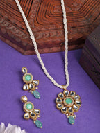 NVR Women Green Stones with Kundan Studded Long Jewellery Set | Grocsy