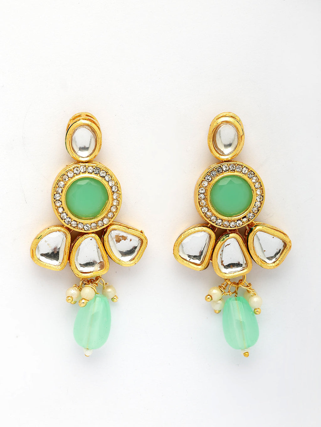 NVR Women Green Stones with Kundan Studded Long Jewellery Set | Grocsy