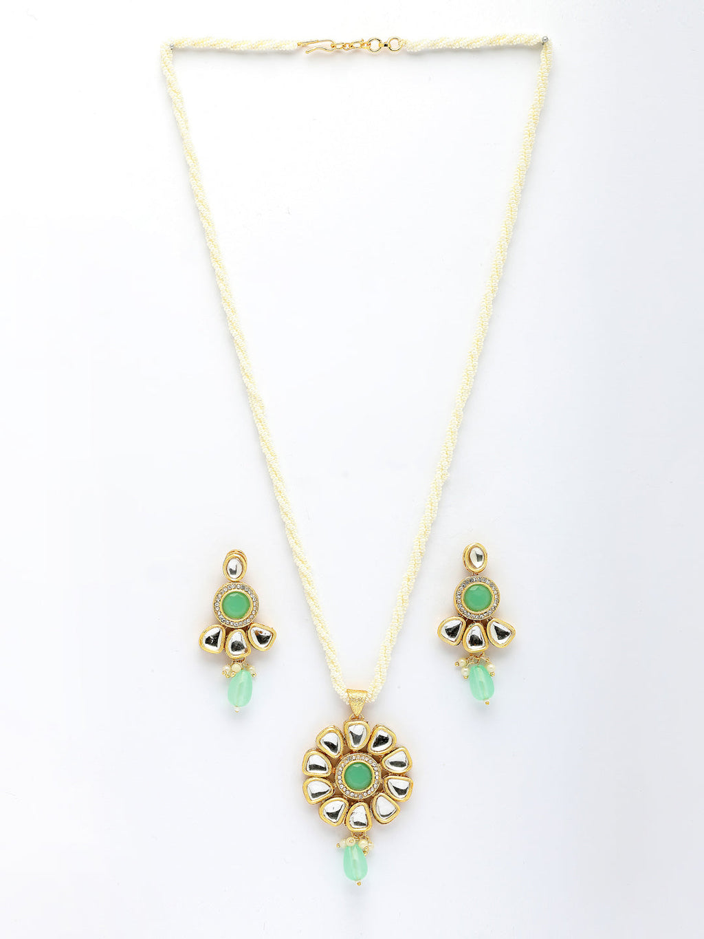 NVR Women Green Stones with Kundan Studded Long Jewellery Set | Grocsy
