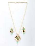 NVR Women Green Stones with Kundan Studded Long Jewellery Set | Grocsy