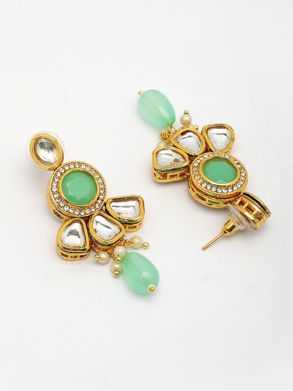 NVR Women Green Stones with Kundan Studded Long Jewellery Set | Grocsy