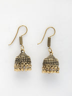 NVR Women Gold-Polished Traditional Oxidized Jhumka Earrings
