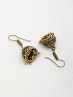 NVR Women Gold-Polished Traditional Oxidized Jhumka Earrings