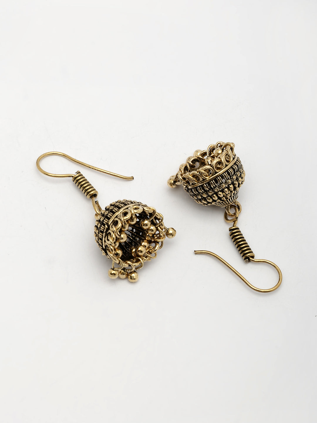 NVR Women Gold-Polished Traditional Oxidized Jhumka Earrings