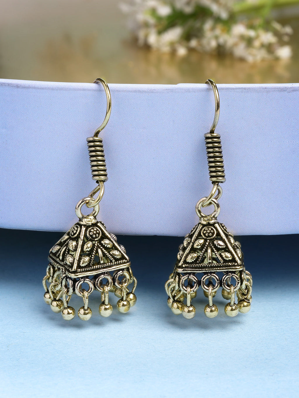 NVR Women's Oxidized Gold-Polished Jhumka Earrings