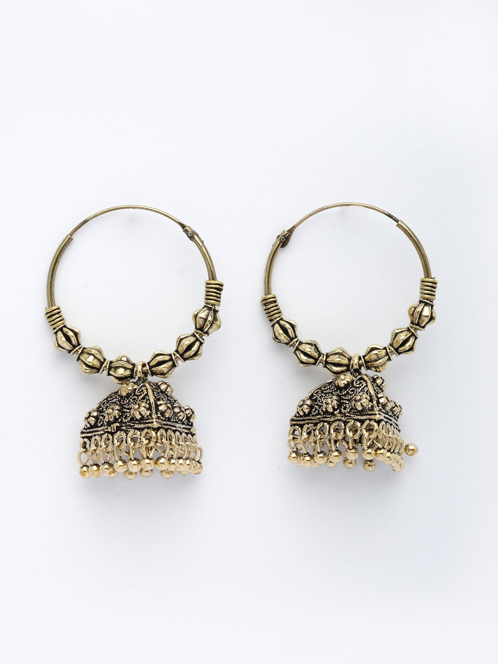 NVR Women's Ethnic Gold-Polished Oxidized Jhumka Earrings