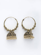 NVR Women's Ethnic Gold-Polished Oxidized Jhumka Earrings