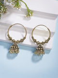 NVR Women's Traditional Gold-Polished Oxidized Jhumka Earrings