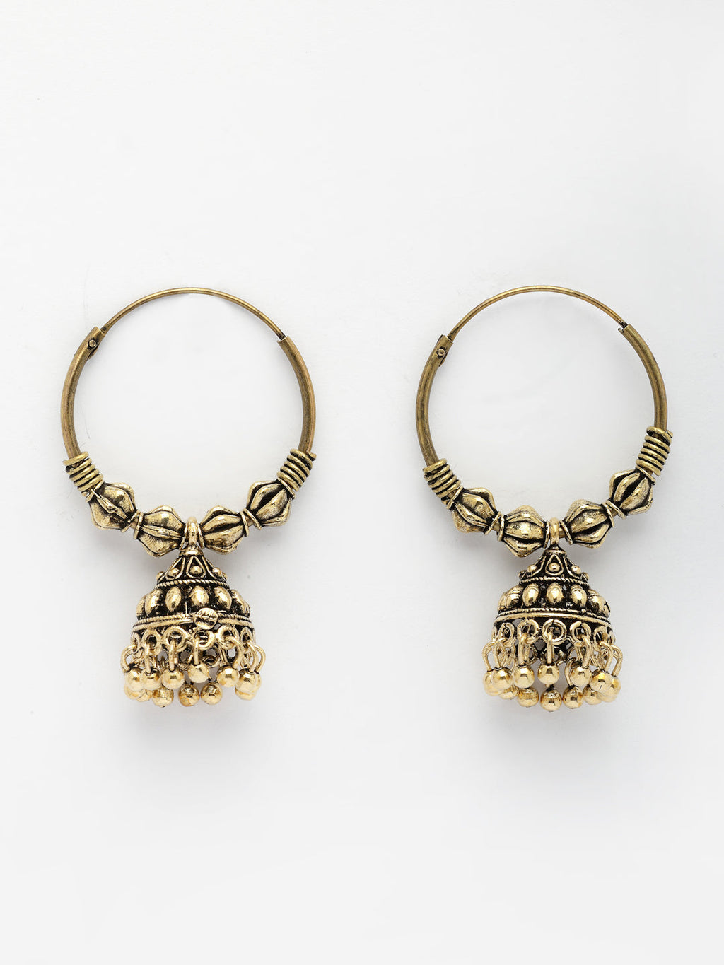 NVR Women's Traditional Gold-Polished Oxidized Jhumka Earrings