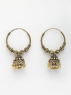 NVR Women's Traditional Gold-Polished Oxidized Jhumka Earrings