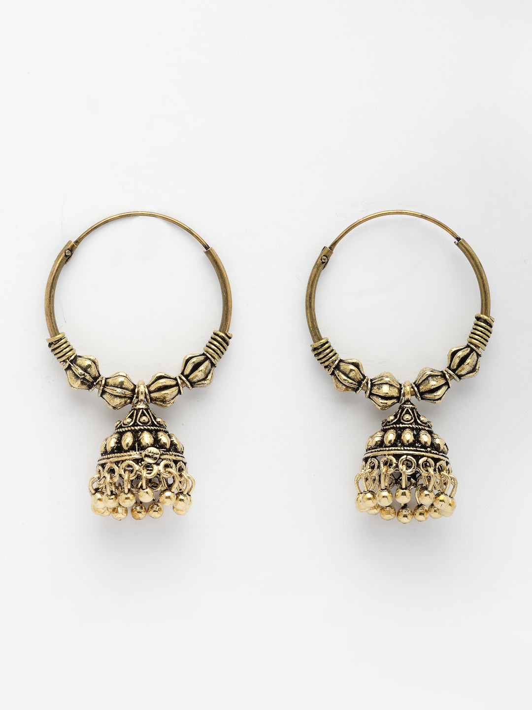 NVR Women's Traditional Gold-Polished Oxidized Jhumka Earrings