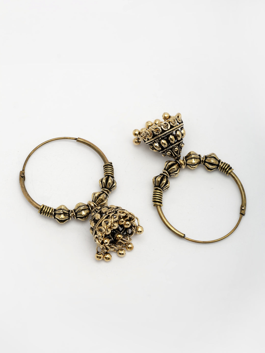 NVR Women's Traditional Gold-Polished Oxidized Jhumka Earrings
