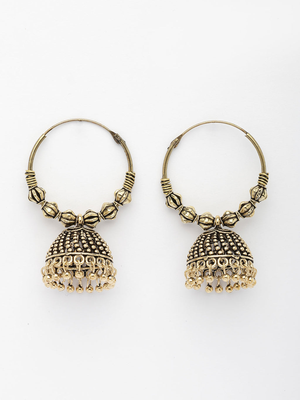 NVR Women's Handmade Gold-Polished Oxidized Traditional Jhumka Earrings