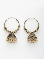 NVR Women's Handmade Gold-Polished Oxidized Traditional Jhumka Earrings