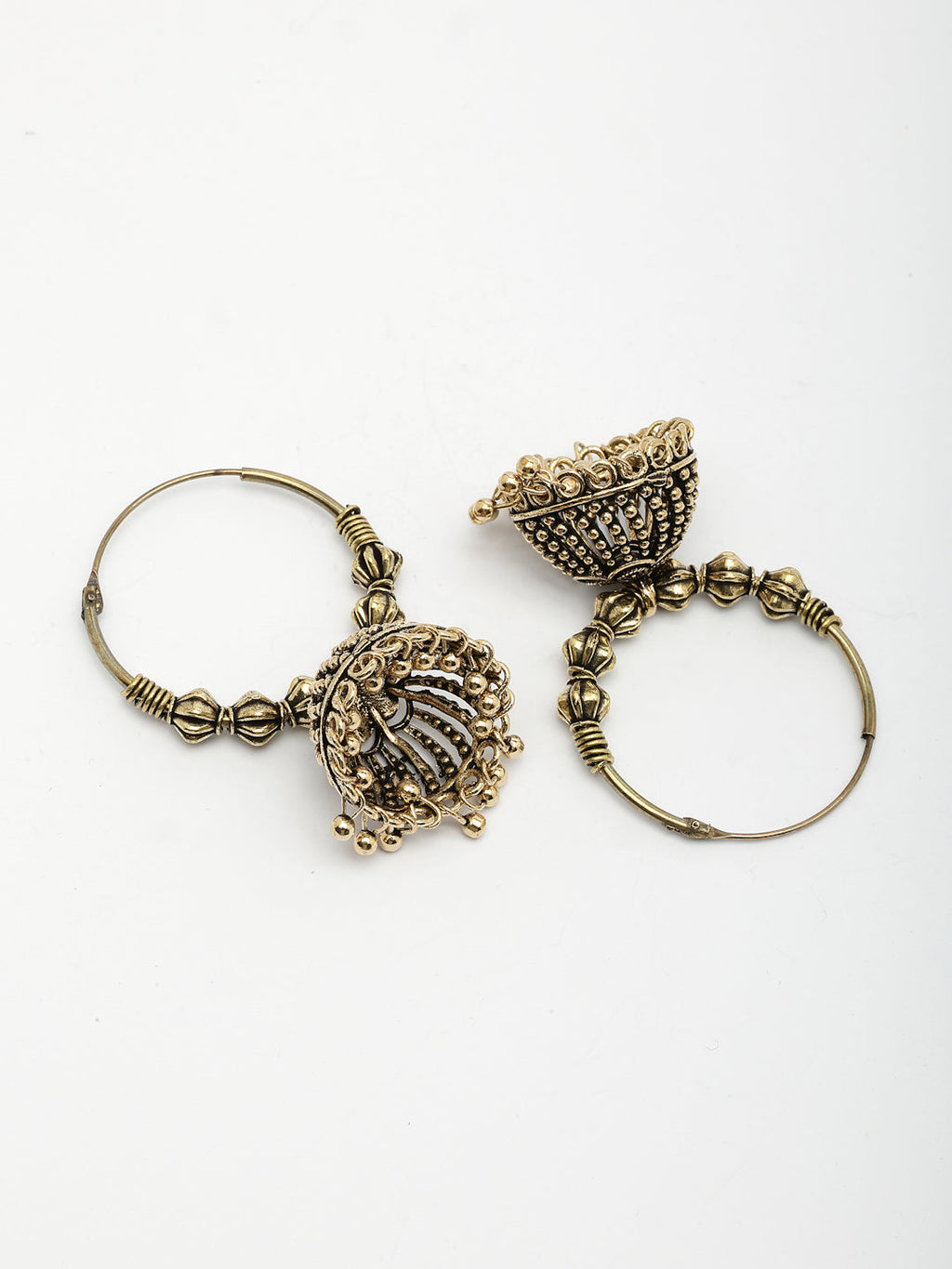 NVR Women's Handmade Gold-Polished Oxidized Traditional Jhumka Earrings