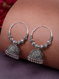 NVR Women's Silver Plated Oxidized Contemporary Jhumka Earrings