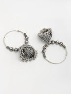 NVR Women's Silver Plated Oxidized Contemporary Jhumka Earrings