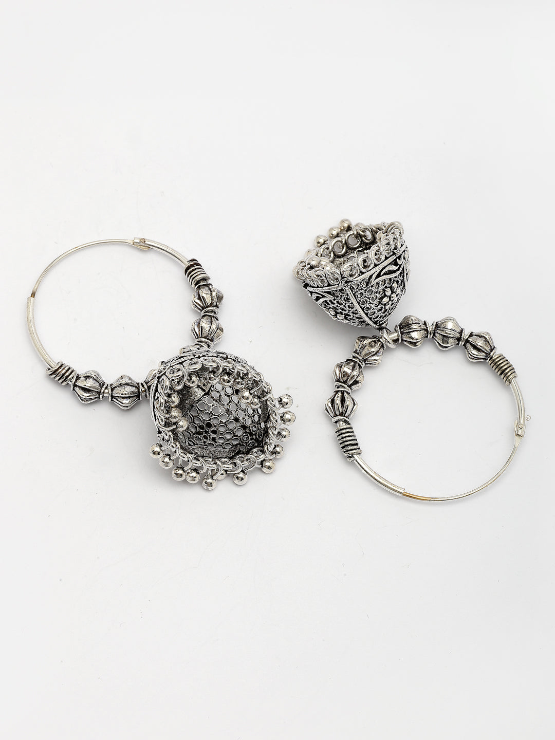 NVR Women's Silver Plated Oxidized Contemporary Jhumka Earrings