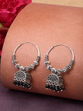 NVR Women Oxidized Silver Plated Black Artificial Beads Jhumka Earrings