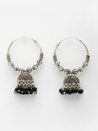 NVR Women Oxidized Silver Plated Black Artificial Beads Jhumka Earrings