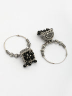 NVR Women Oxidized Silver Plated Black Artificial Beads Jhumka Earrings
