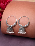 NVR Women Oxidized Silver Plated White Artificial Beads Jhumka Earrings | Grocsy