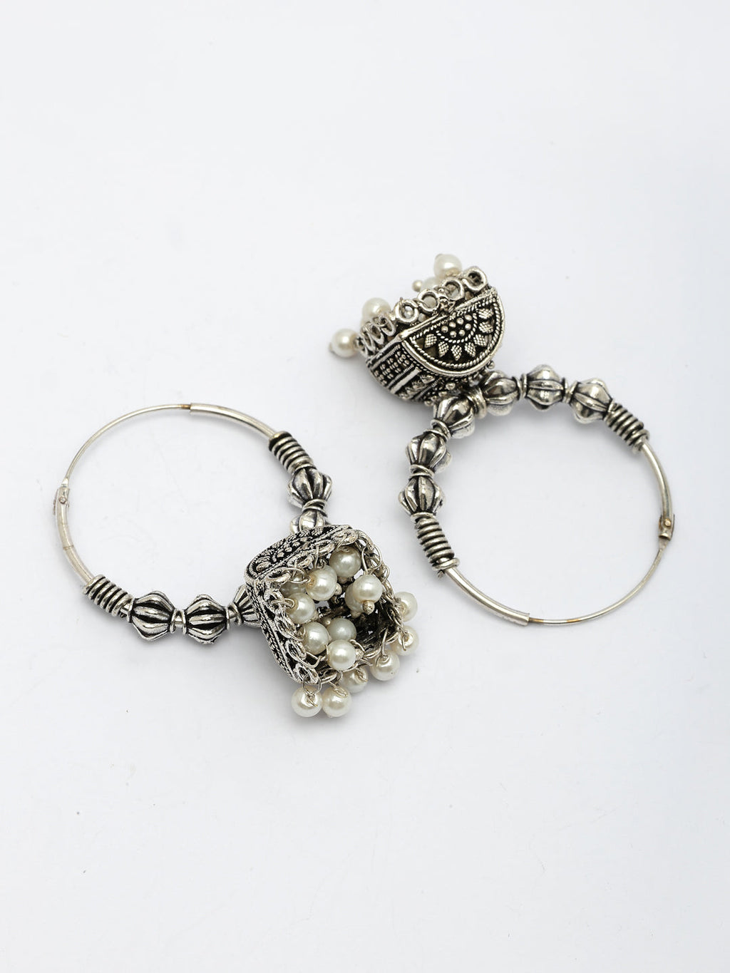 NVR Women Oxidized Silver Plated White Artificial Beads Jhumka Earrings | Grocsy