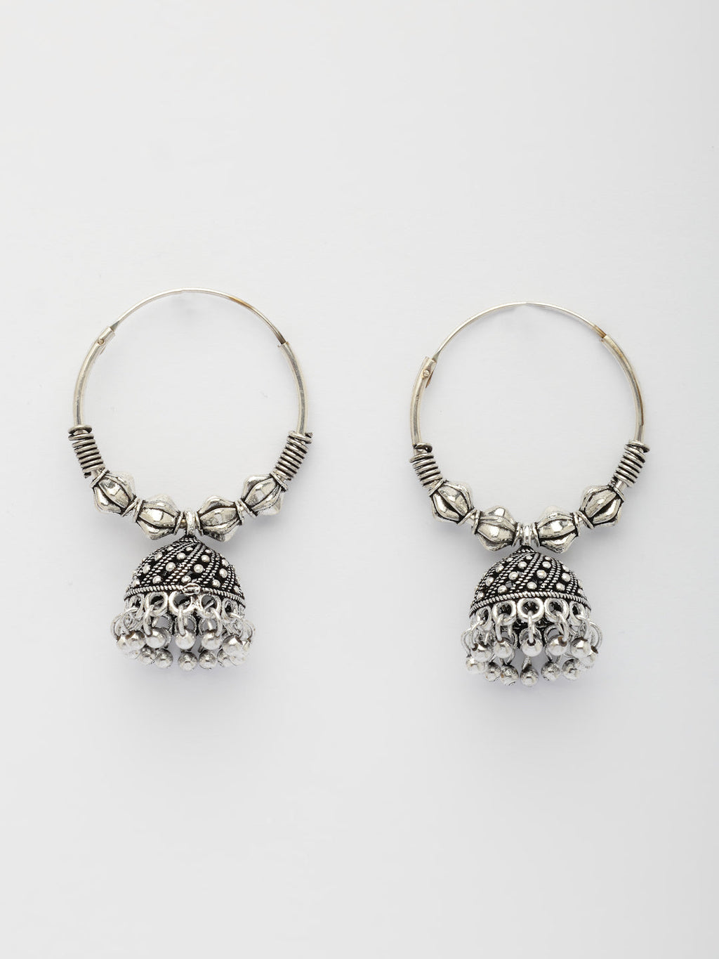 NVR Women's Ethnic Silver Plated Oxidized Circle Jhumka Earrings
