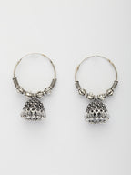 NVR Women's Ethnic Silver Plated Oxidized Circle Jhumka Earrings