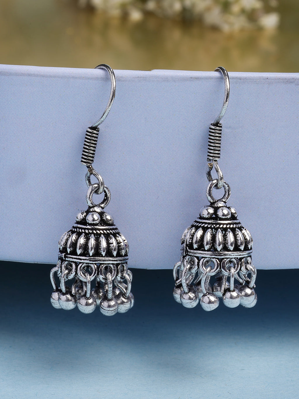 NVR Women's Traditional Silver Plated Oxidized Jhumka Earrings
