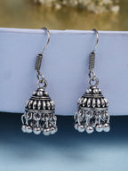 NVR Women's Traditional Silver Plated Oxidized Jhumka Earrings