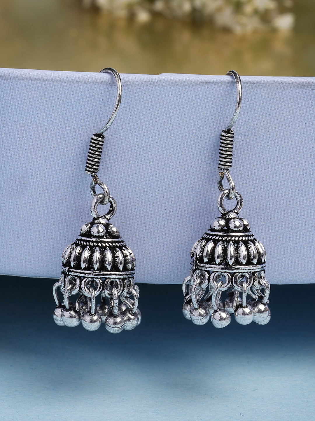 NVR Women's Traditional Silver Plated Oxidized Jhumka Earrings
