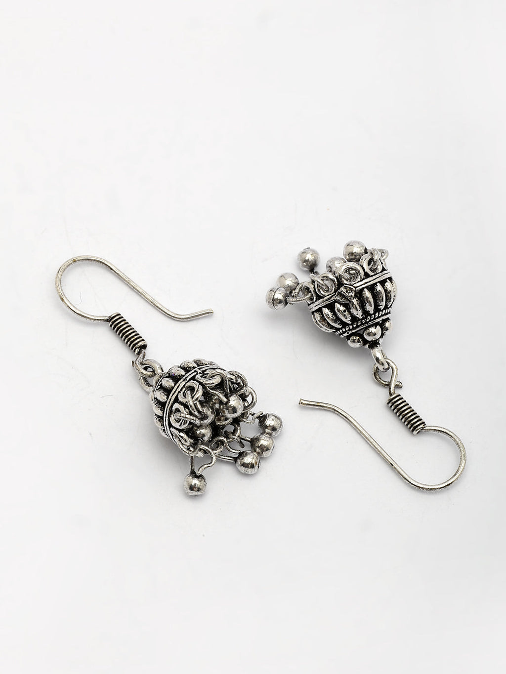 NVR Women's Traditional Silver Plated Oxidized Jhumka Earrings