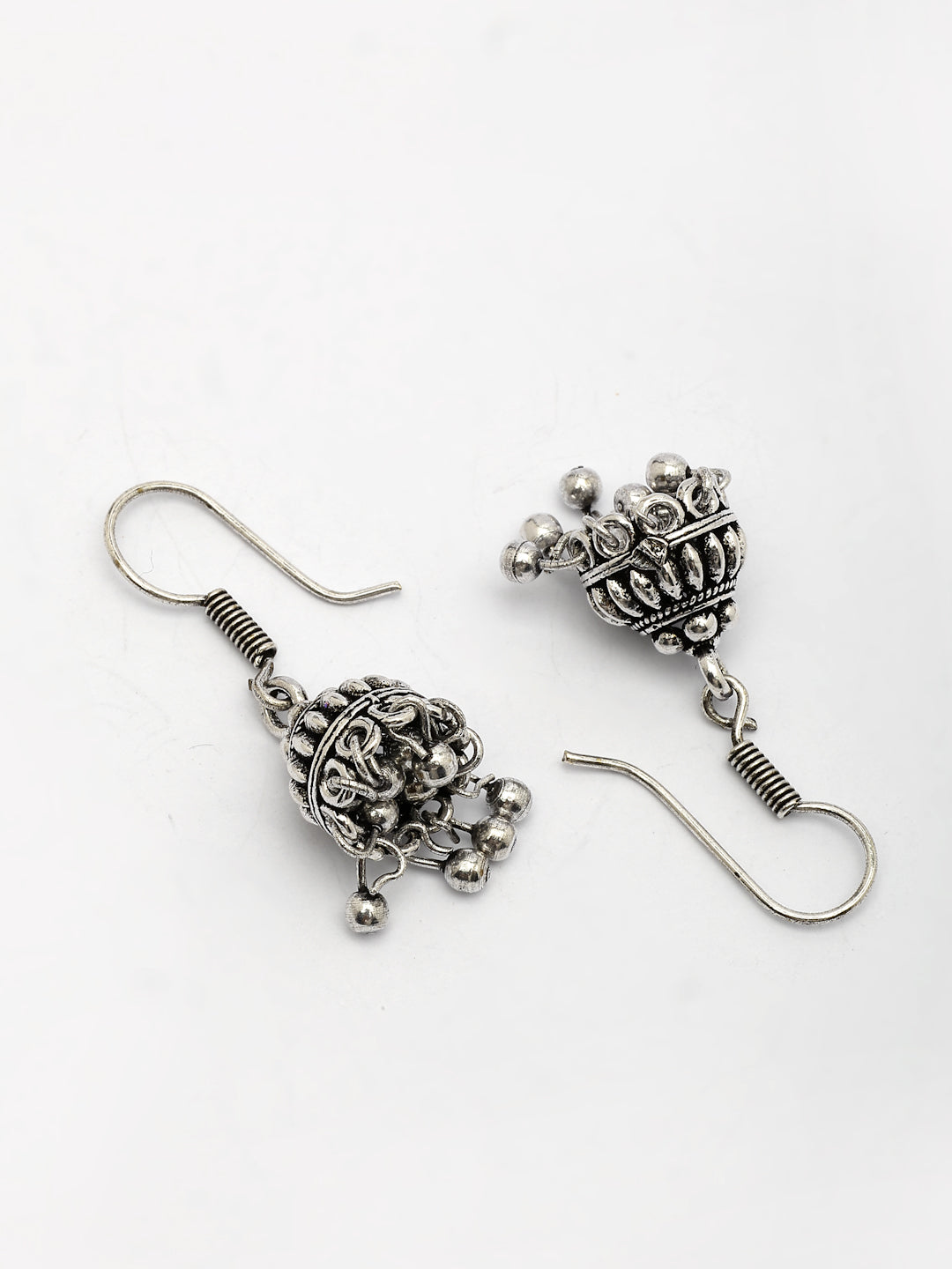NVR Women's Traditional Silver Plated Oxidized Jhumka Earrings